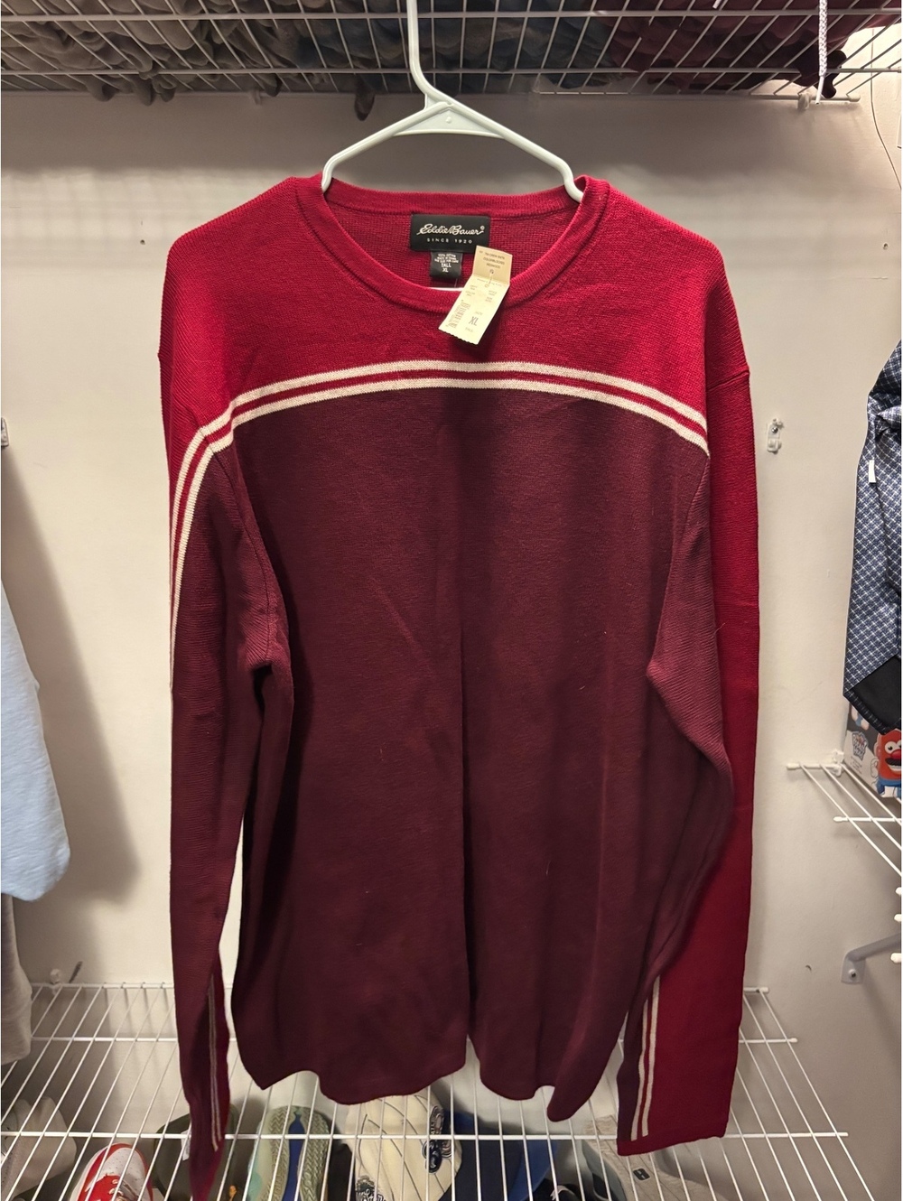 Eddie Bauer Men's XL Tall Red and Burgundy Cotton Sweater